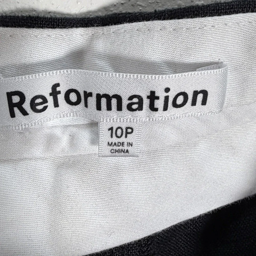 REFORMATION Trouser Pant 100% Linen Women's 10 Petite Black Wide Leg Chic Modern